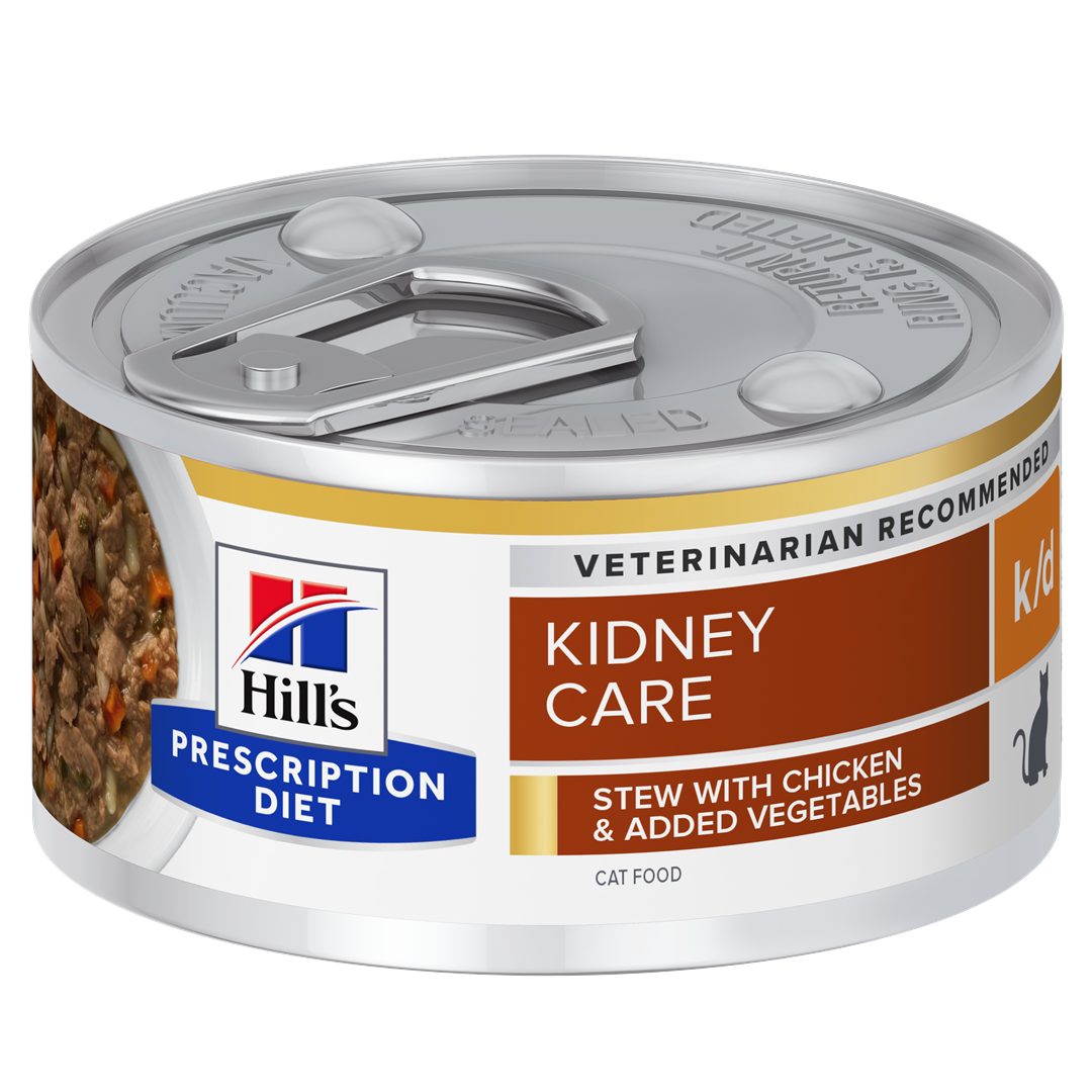 שימורי נזיד k/d | Hill's Prescription Diet קידני קייר לחתול, 82 גר' (עוף וירקות) – Hill's