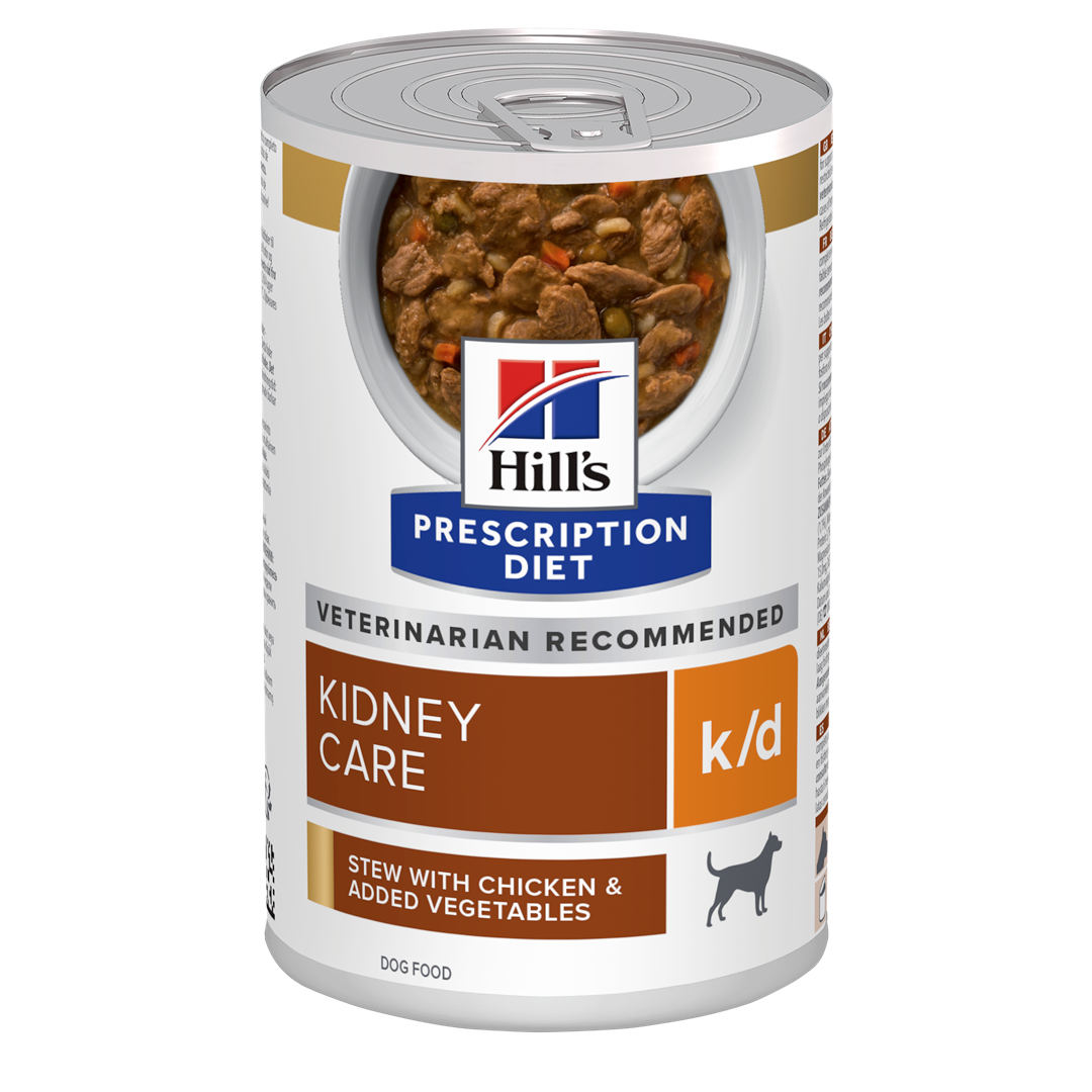 שימורי נזיד k/d | Hill's Prescription Diet קידני קייר לכלב, 354 גר' (עוף וירקות) – Hill's