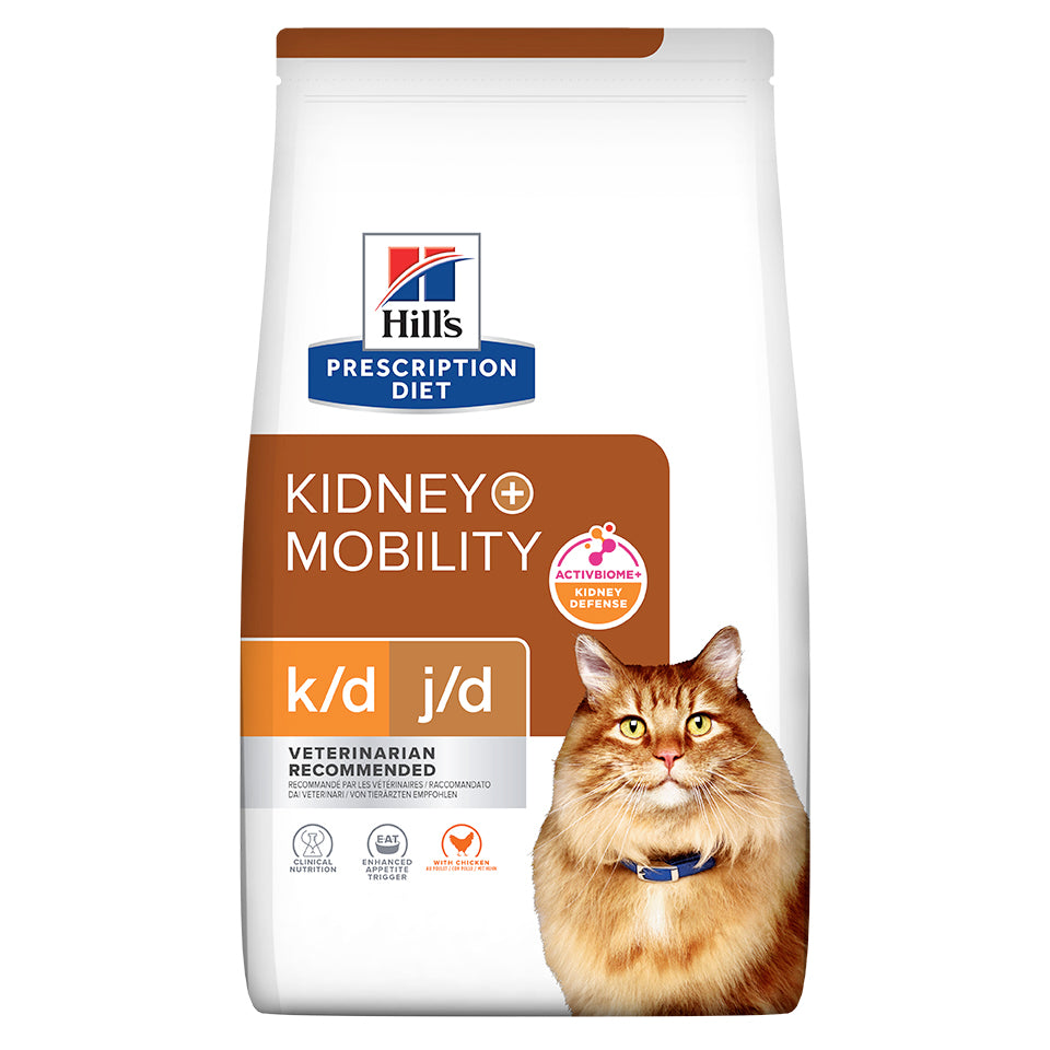 k/d j/d | Hill's Prescription Diet קידני + מוביליטי לחתול, 3 ק"ג (עם עוף) – Hill's